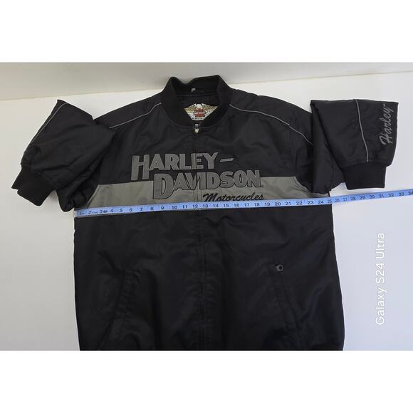 Vintage Harley Davidson Bomber Jacket Black Nylon Embroidered Motorcycle Men's L - Picture 6 of 10
